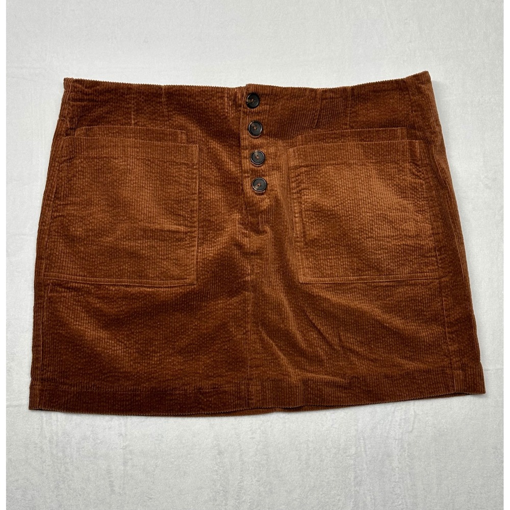 A Beautiful Soul Corduroy Skirt Womens 22 Brown Mini Button Front Pockets